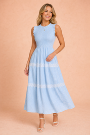 Robe longue rayée smockée | Vue de face | Lounelle Paris