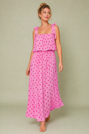 Robe longue rose à pois | Vue en mouvement | Lounelle Paris