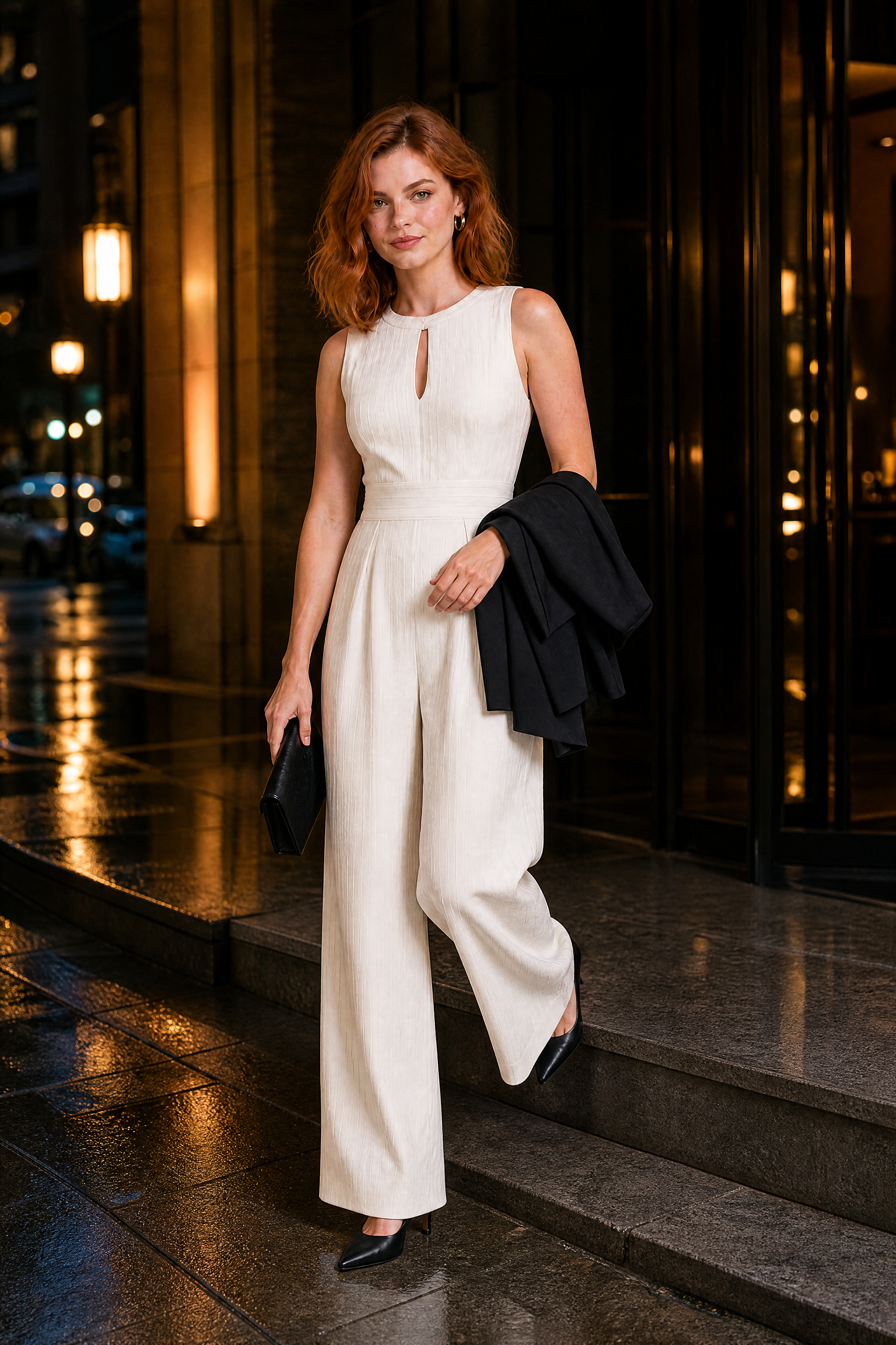 Combinaison rayée taille marquée | Variante Blanc - Lifestyle | Lounelle Paris