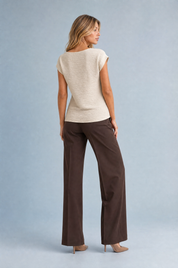 T-shirt beige col asymétrique drapé | Vue de dos | Lounelle Paris