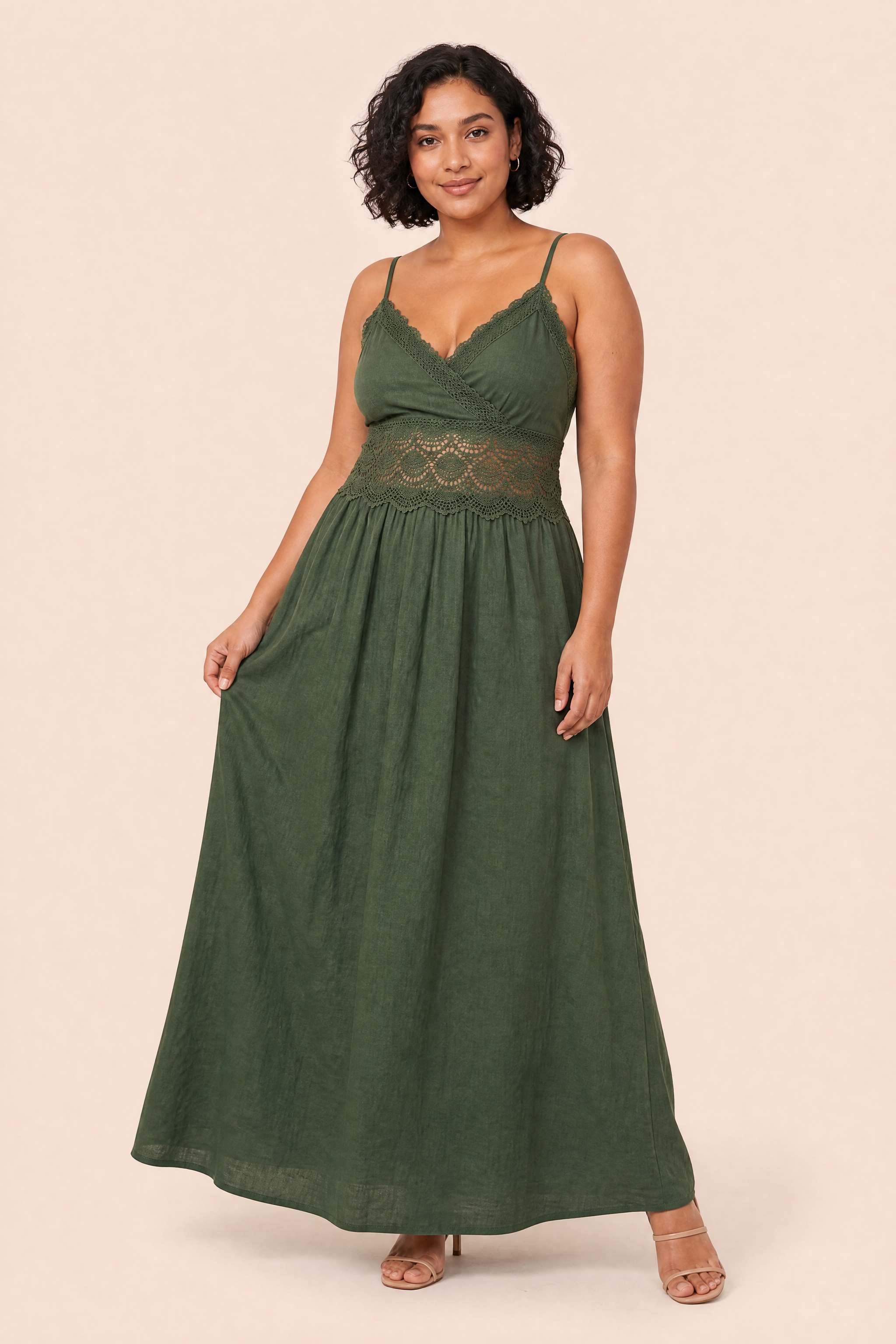 Robe longue vert foncé dos smocké | Porté sur une autre silhouette | Lounelle Paris