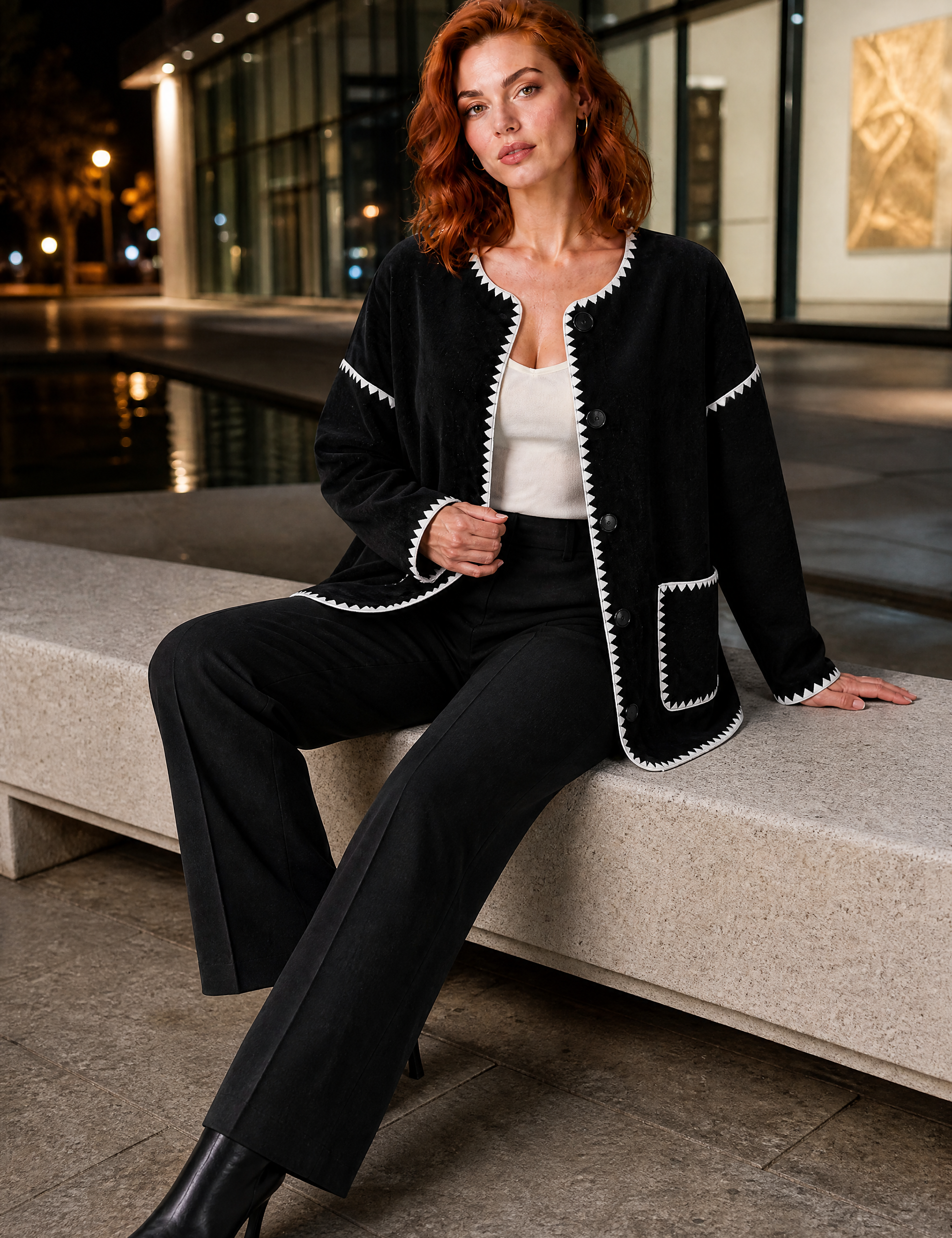 Veste polaire noire bicolore ample | Variante Noir - Lifestyle | Lounelle Paris