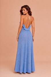 Robe longue bleu clair dos ouvert | Vue de dos | Lounelle Paris
