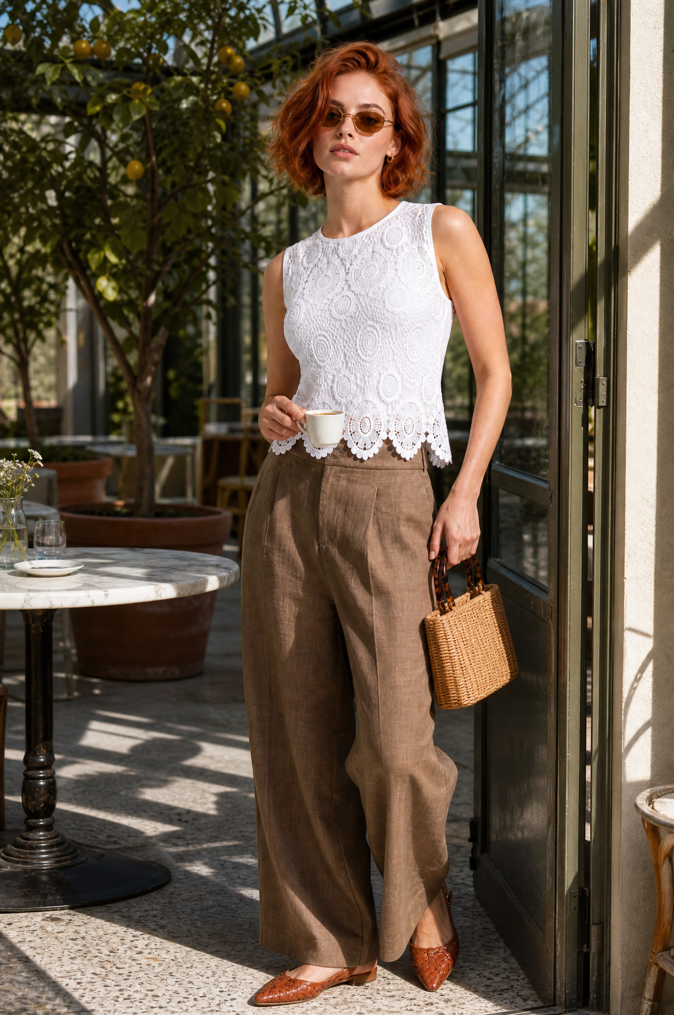 Top en dentelle bretelles larges | Photo lifestyle | Lounelle Paris