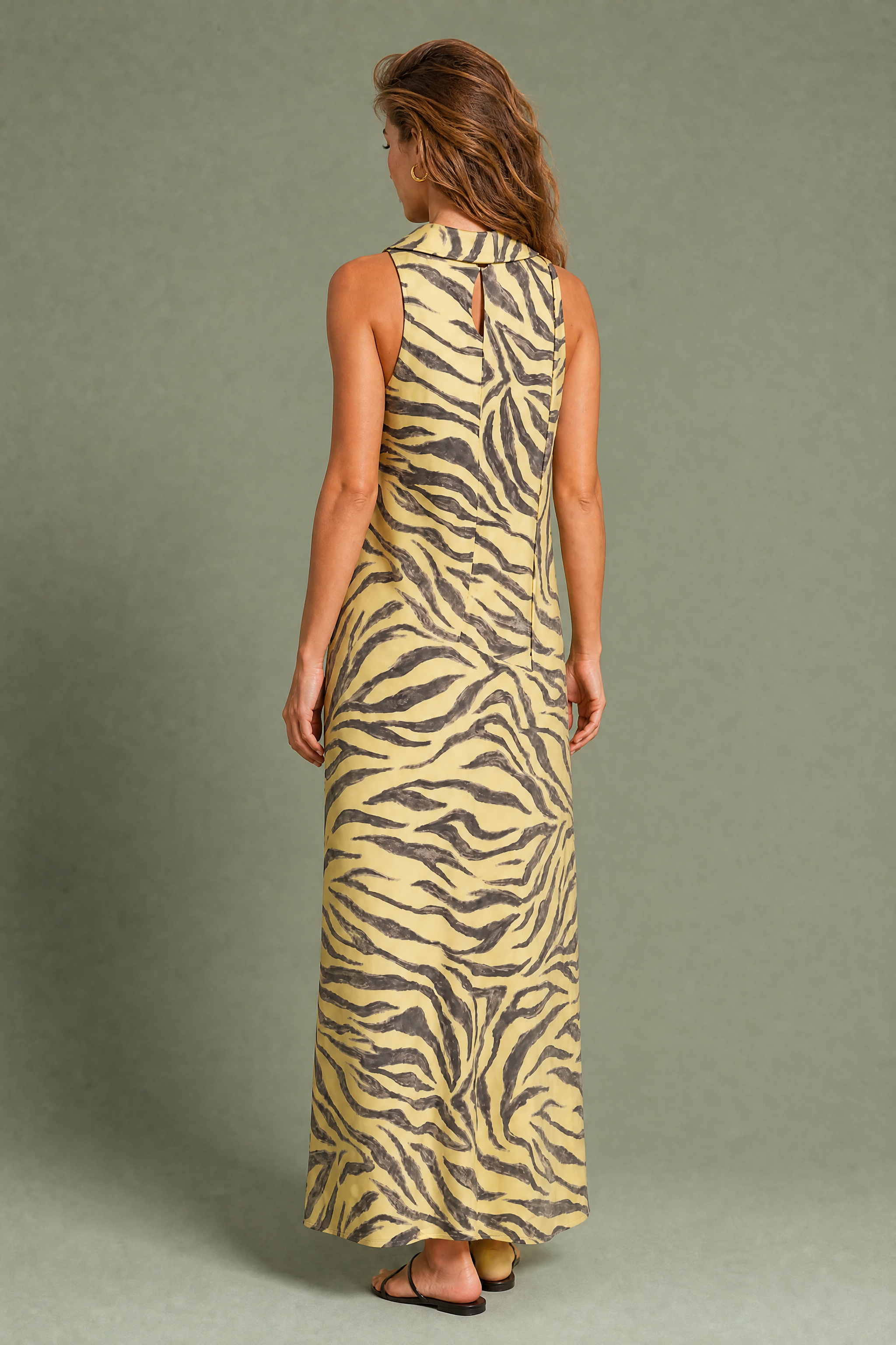Robe longue imprimé zèbre col écharpe | Vue de dos | Lounelle Paris