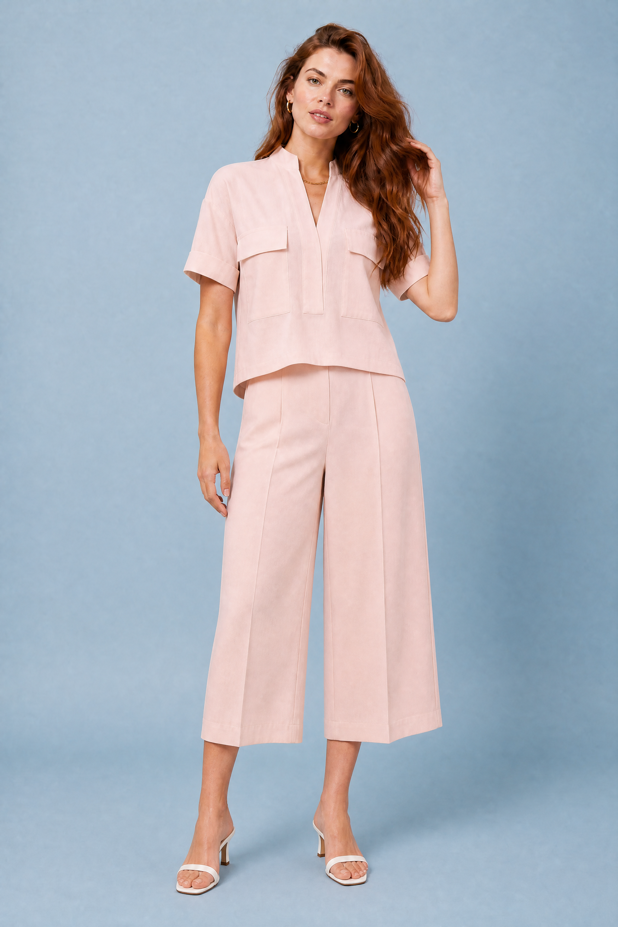 Ensemble deux pièces ample col V | Variante Rose | Lounelle Paris