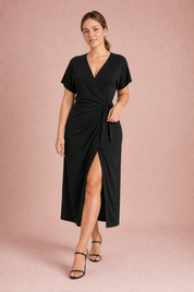 Robe midi portefeuille col V | Porté sur une autre silhouette | Lounelle Paris