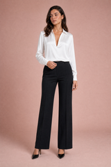 Gray Satin-Effect Draped V-Neck Shirt