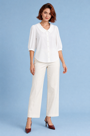 Chemisier col rond manches bouffantes | Variante Blanc | Lounelle Paris