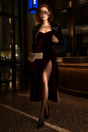 Robe en velours bordeaux encolure carrée | Deuxième photo lifestyle | Lounelle Paris