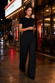 Pantalon taille haute jambes larges | Variante Noir - Lifestyle | Lounelle Paris