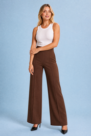 Pantalon large taille haute fluide | Variante Marron | Lounelle Paris