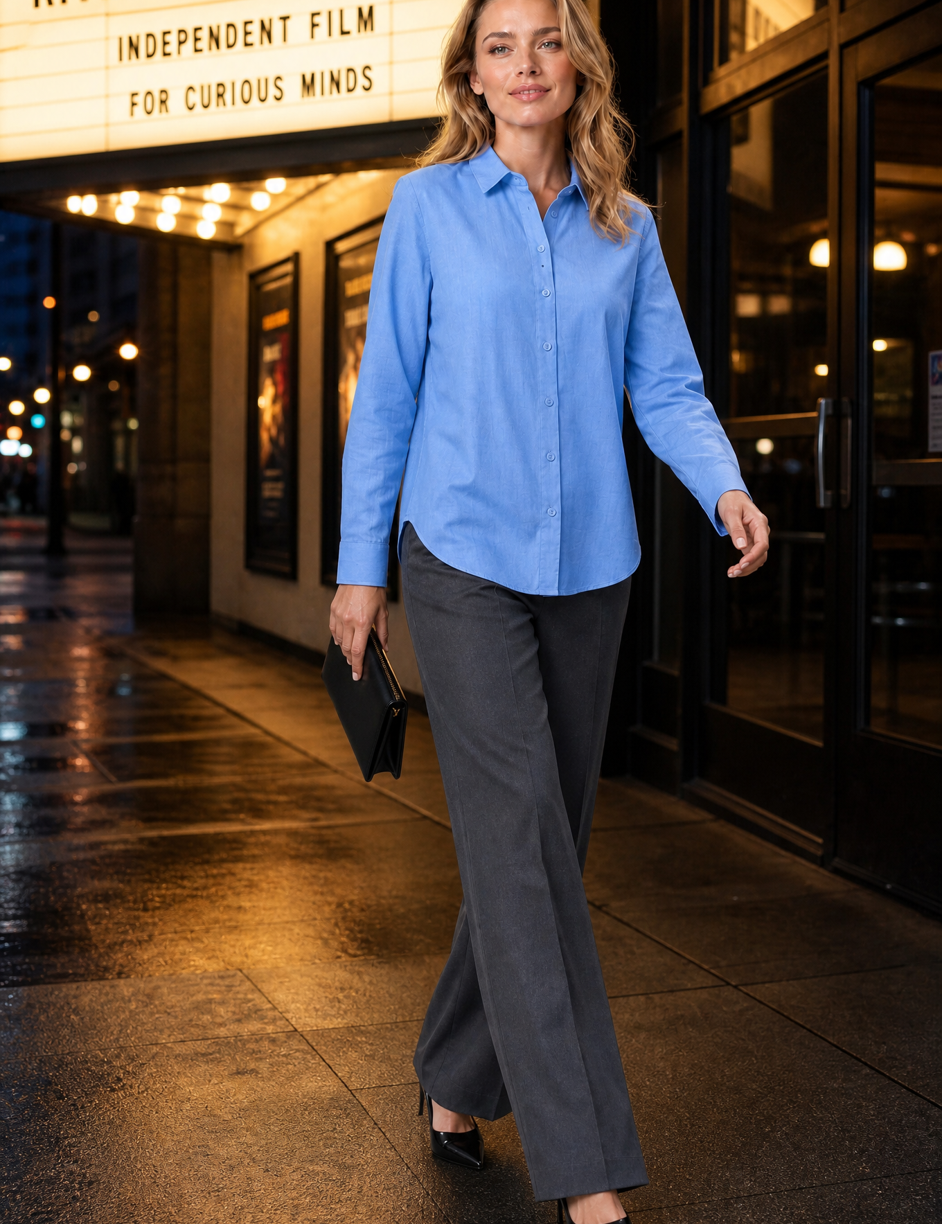 Chemise fluide manches longues | Variante Bleu - Lifestyle | Lounelle Paris