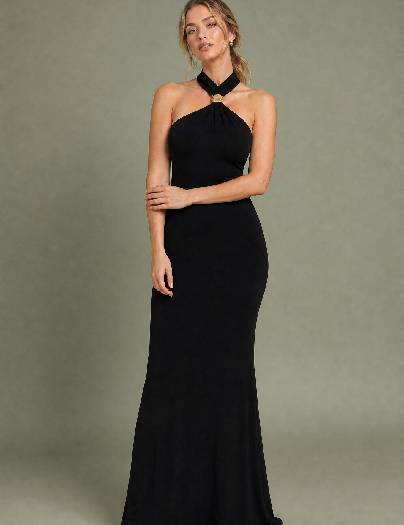 Robe longue ajustée col licou | Variante Noir | Lounelle Paris