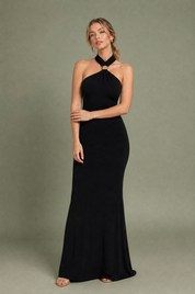 Robe longue ajustée col licou | Variante Noir | Lounelle Paris