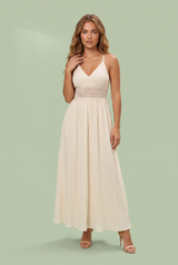 Apricot Lace Halter-Neck Backless Maxi Dress