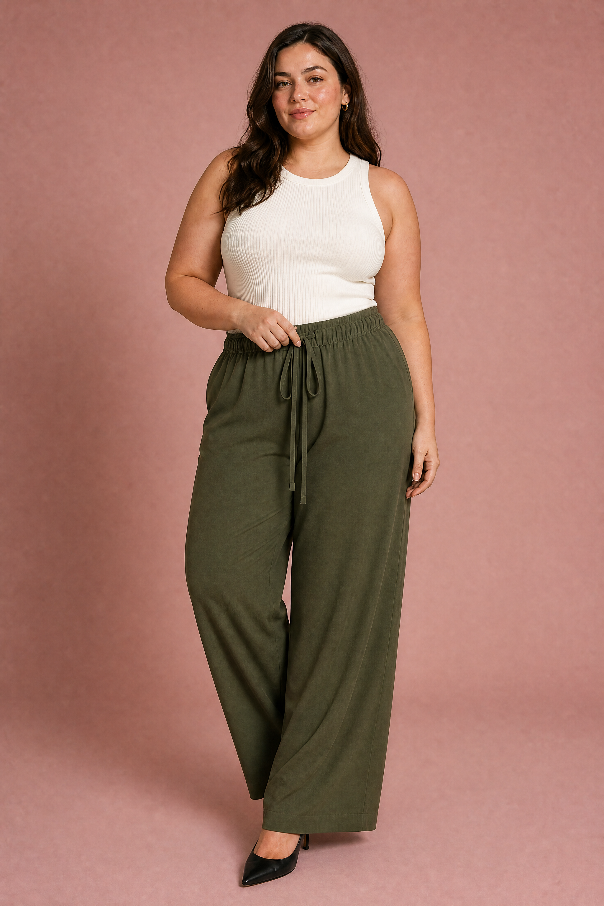 Pantalon fluide large taille cordon | Porté sur une silhouette plus ronde | Lounelle Paris