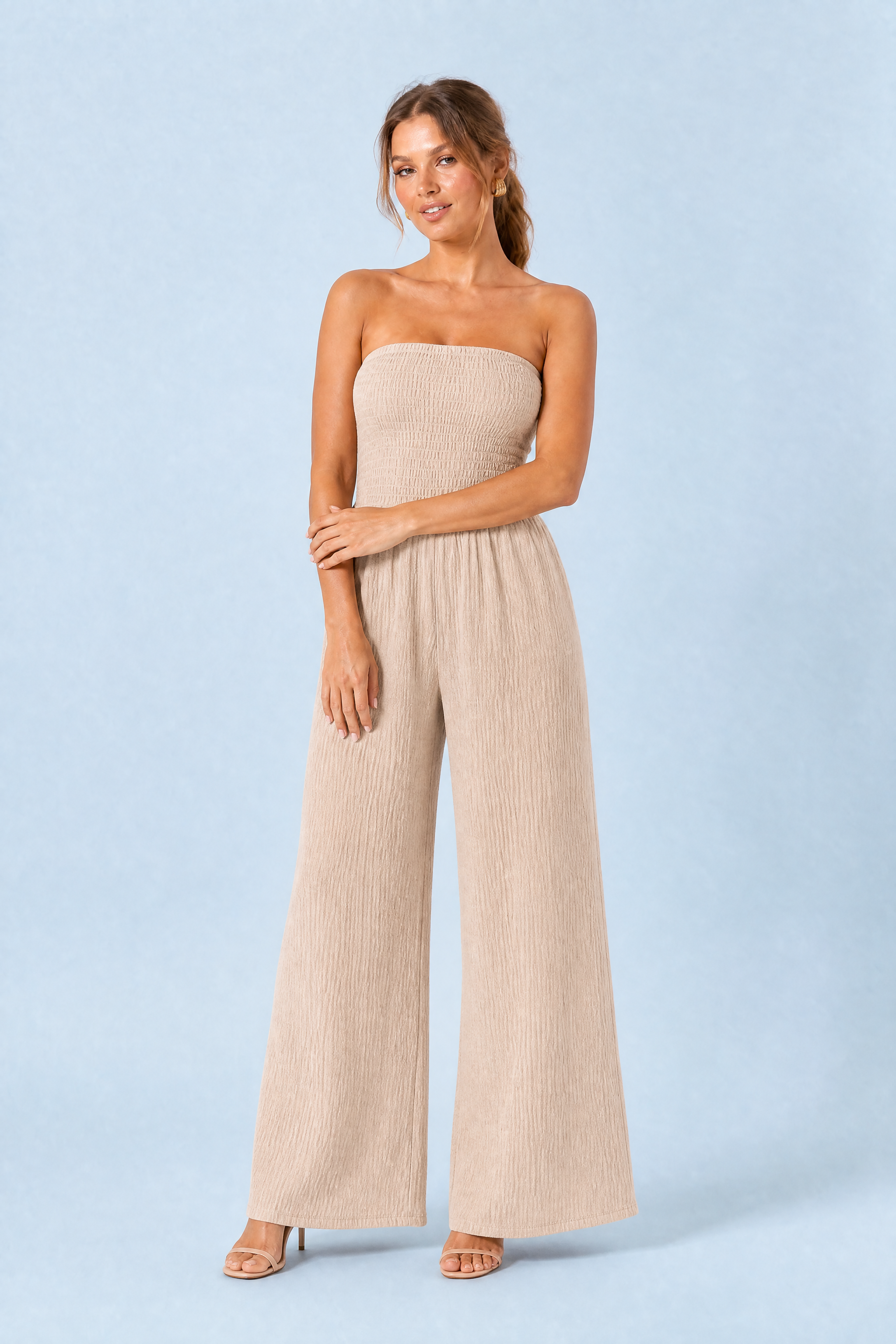 Combinaison bandeau jambes larges | Variante Beige | Lounelle Paris