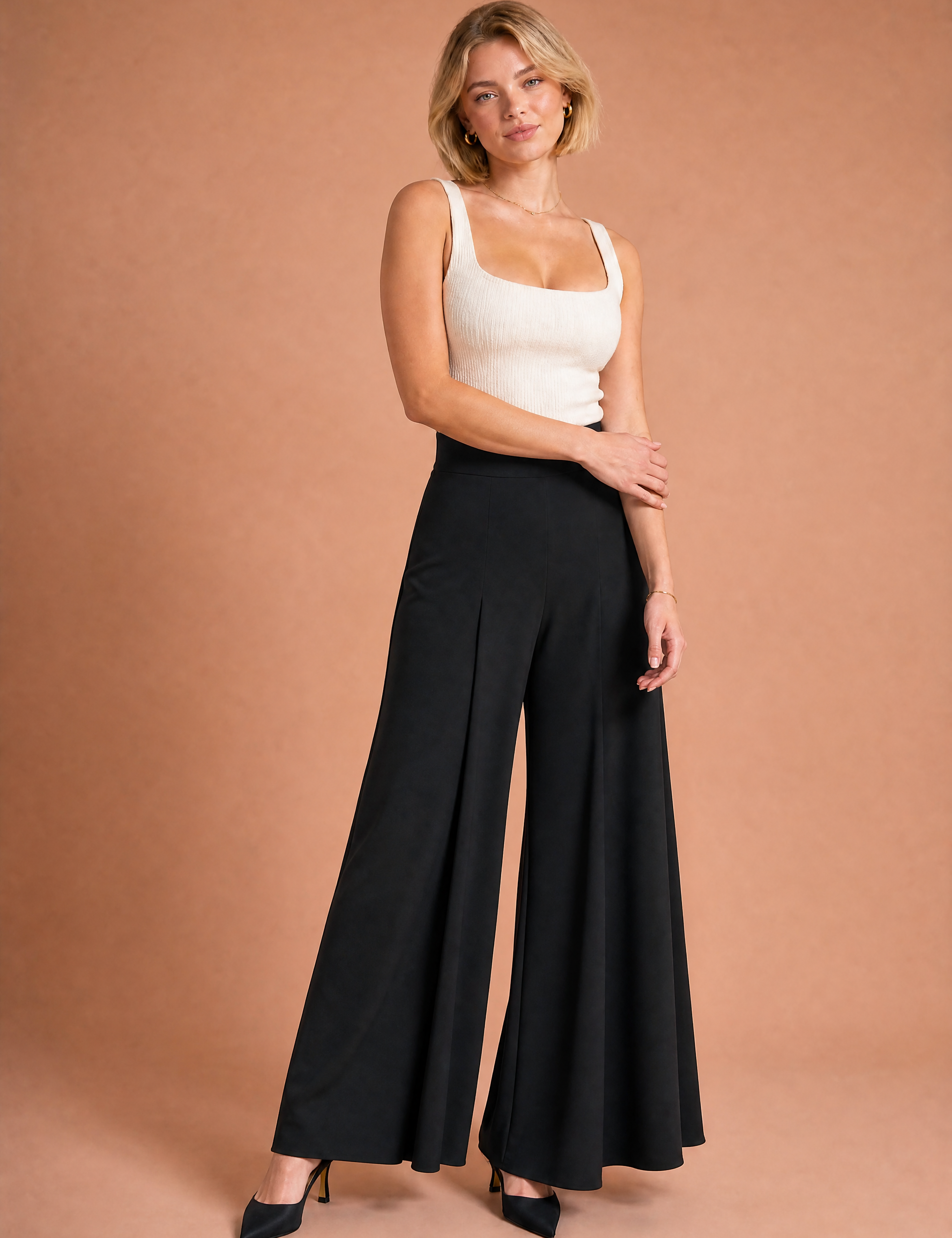 Pantalon large taille haute fluide | Variante Noir | Lounelle Paris