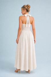 Robe longue abricot col licou dos nu | Vue de dos | Lounelle Paris