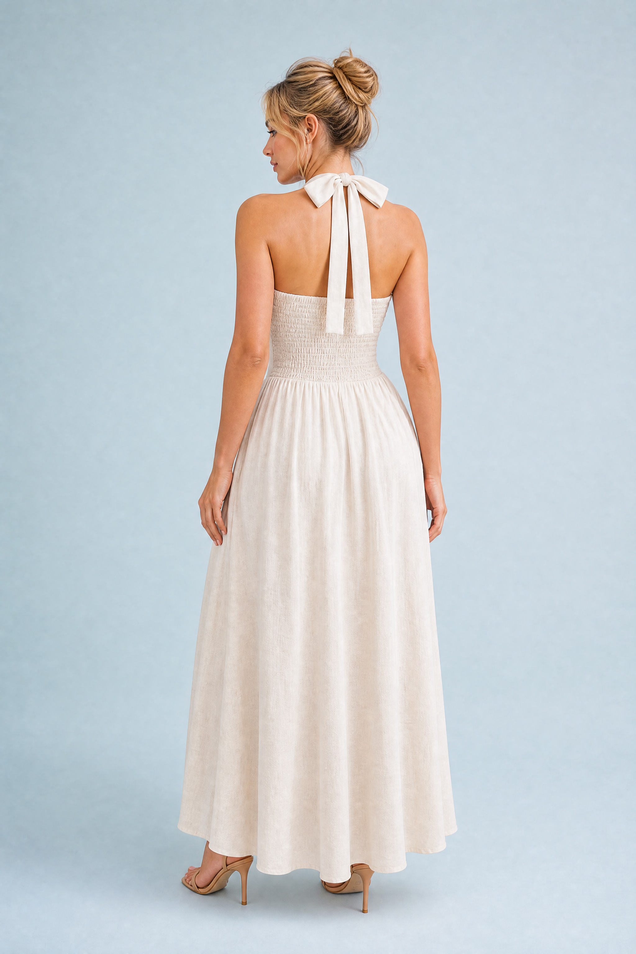 Robe longue abricot col licou dos nu | Vue de dos | Lounelle Paris