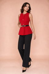 Belted sleeveless crew-neck vest