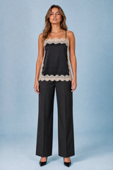 Satin Lace-Trim Cami Top