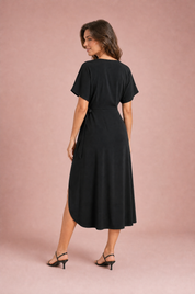 Robe midi portefeuille col V | Vue de dos | Lounelle Paris