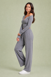 Ensemble col V et pantalon large | Vue de profil | Lounelle Paris