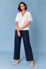 Eyelet V-Neck Button-Front Blouse