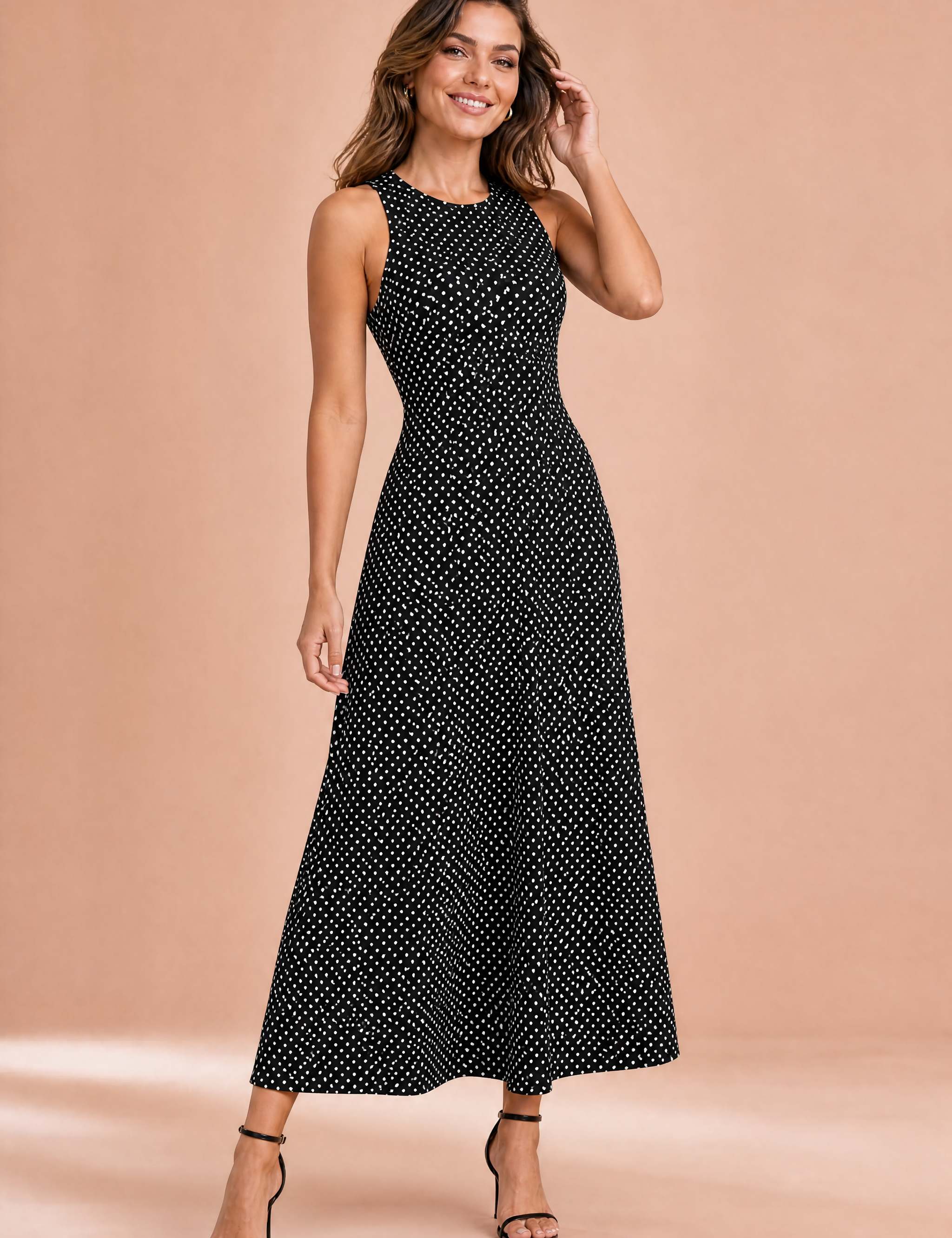 Robe longue à pois dos nu | Variante Noir | Lounelle Paris