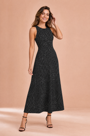 Robe longue à pois dos nu | Variante Noir | Lounelle Paris