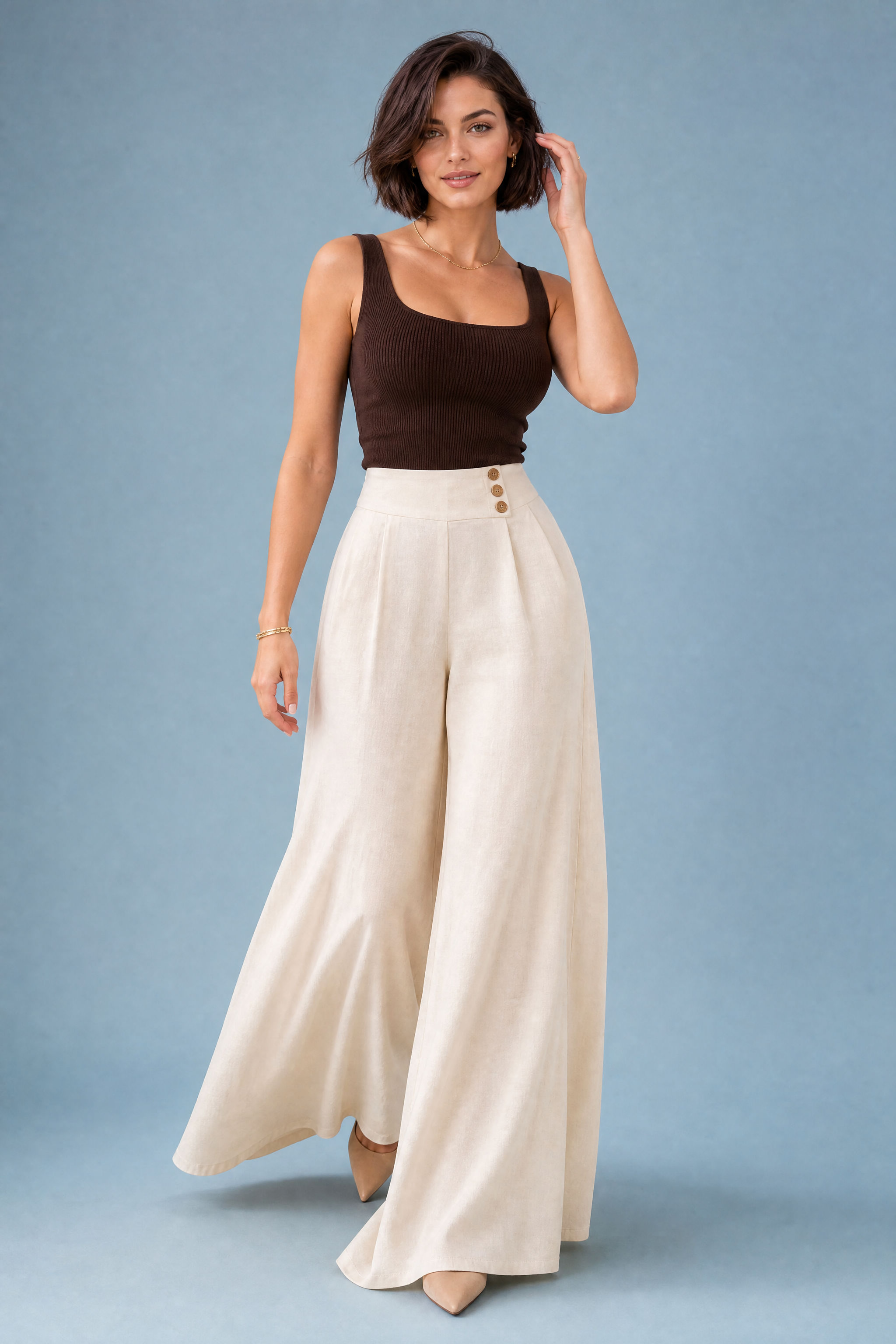 Pantalon palazzo fluide | Vue de face | Lounelle Paris