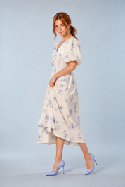 Robe longue écru imprimée col V | Vue de profil | Lounelle Paris