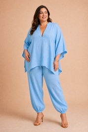 Ensemble fluide col V | Porté sur une silhouette plus ronde | Lounelle Paris