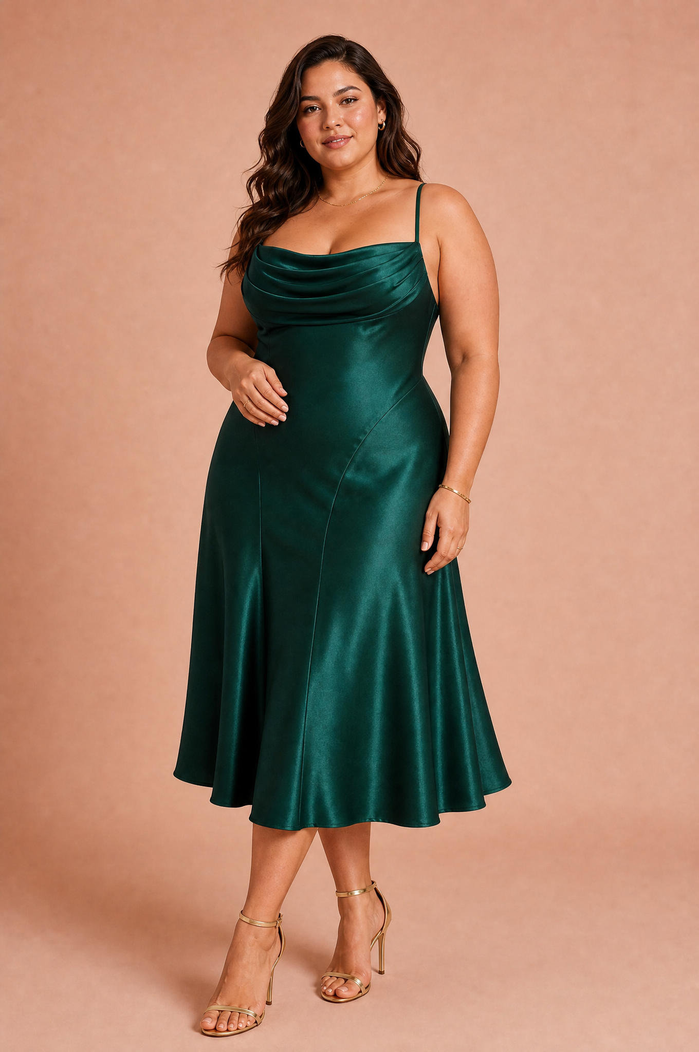 Robe longue vert foncé dos lacé | Porté sur une silhouette plus ronde | Lounelle Paris