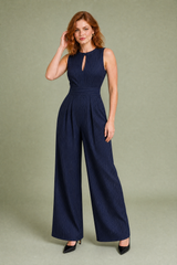 Pinstripe Sleeveless Wide-Leg Jumpsuit