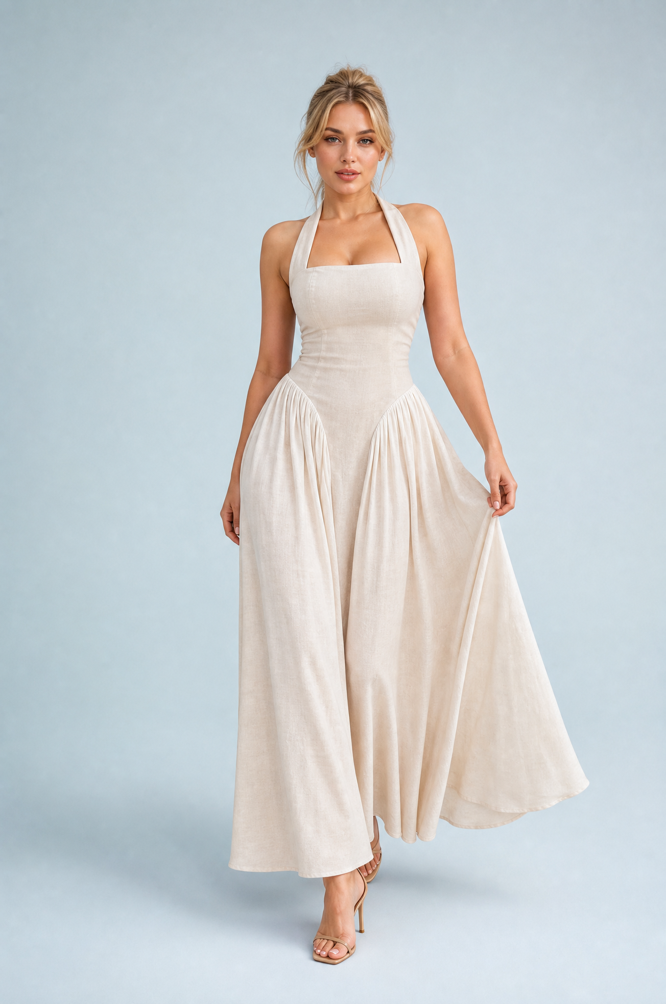 Robe longue abricot col licou dos nu | Vue de face | Lounelle Paris