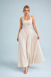 Robe longue abricot col licou dos nu | Vue de face | Lounelle Paris