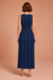 Robe longue bleu foncé sans manches | Vue de dos | Lounelle Paris