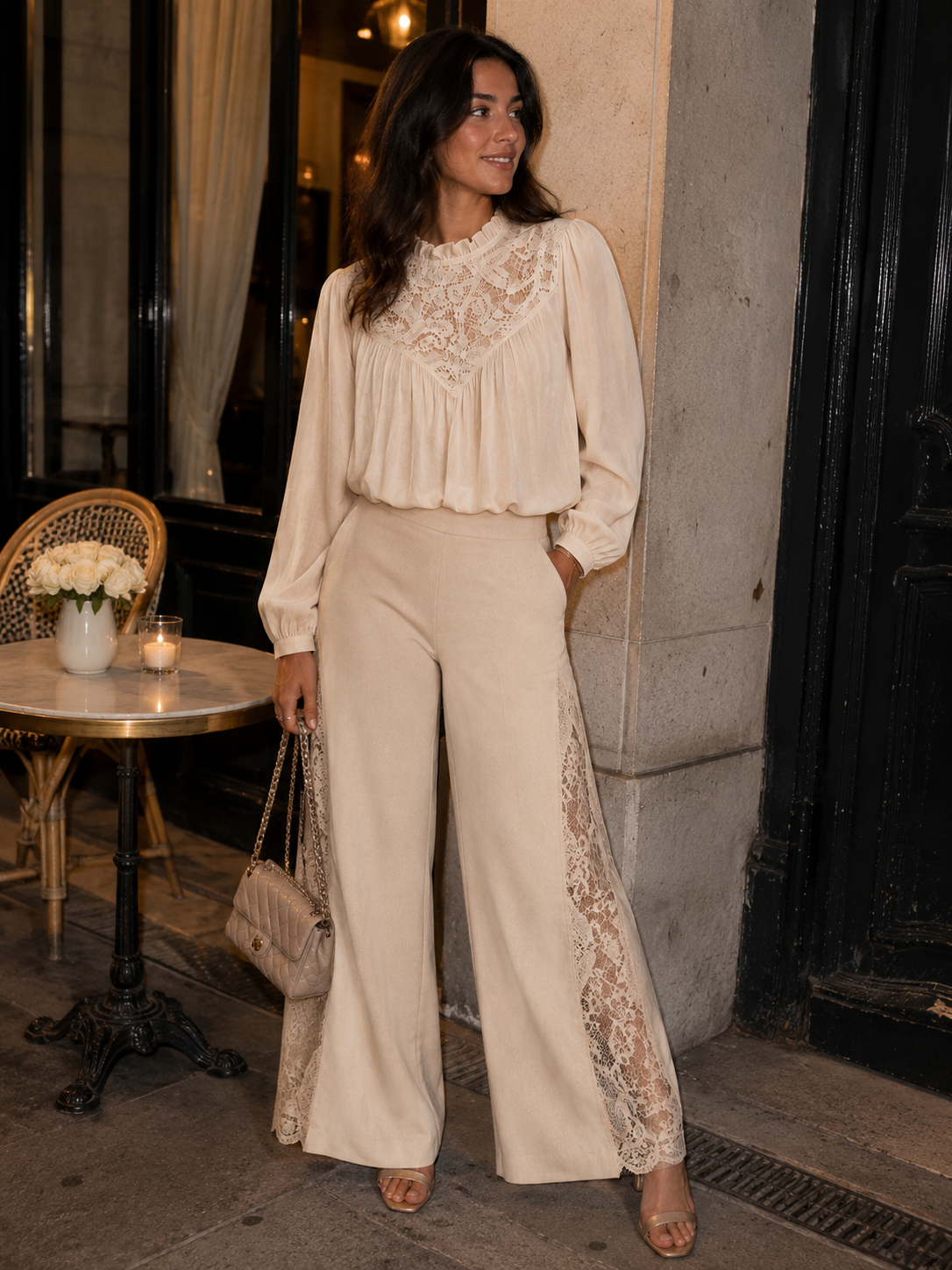 Ruffle-Collar Puff-Sleeve Blouse