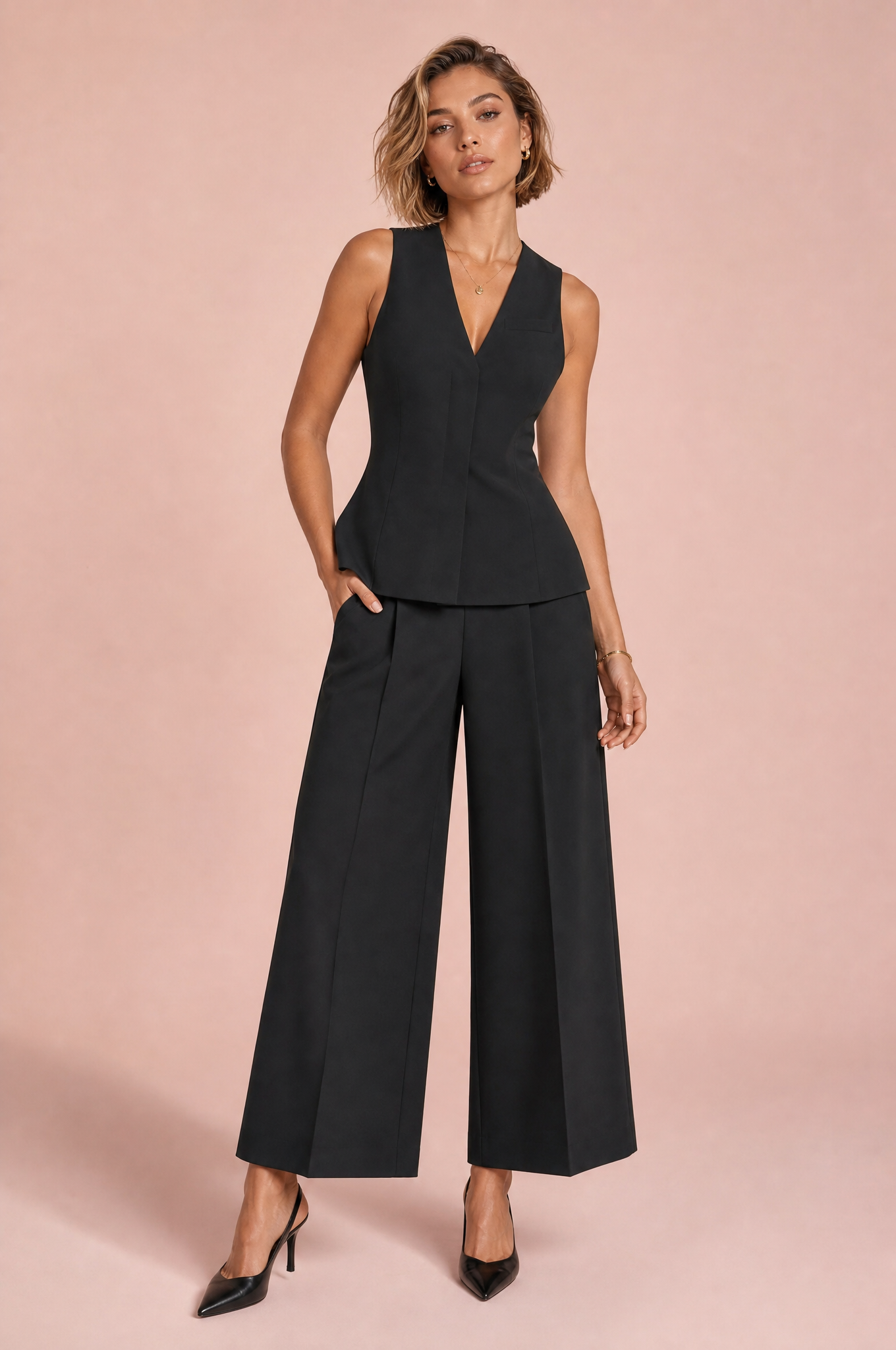 Ensemble noir col V taille haute | Vue de face | Lounelle Paris