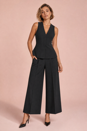 Ensemble noir col V taille haute | Vue de face | Lounelle Paris
