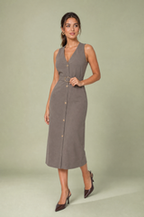 Belted V-Neck Midi Dress