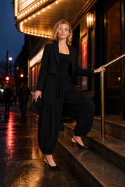 Pantalon large taille haute plissé | Variante Noir - Lifestyle | Lounelle Paris