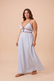 Robe longue rayée dos nu | Porté sur une silhouette plus ronde | Lounelle Paris