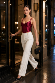 Corset satiné dos lacé | Variante Bordeaux - Lifestyle | Lounelle Paris