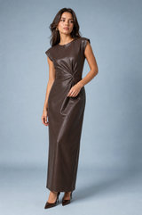 Brown Faux Leather Maxi Dress