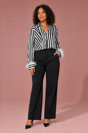 Chemise noire imprimé zébré à plumes | Porté sur une autre silhouette | Lounelle Paris