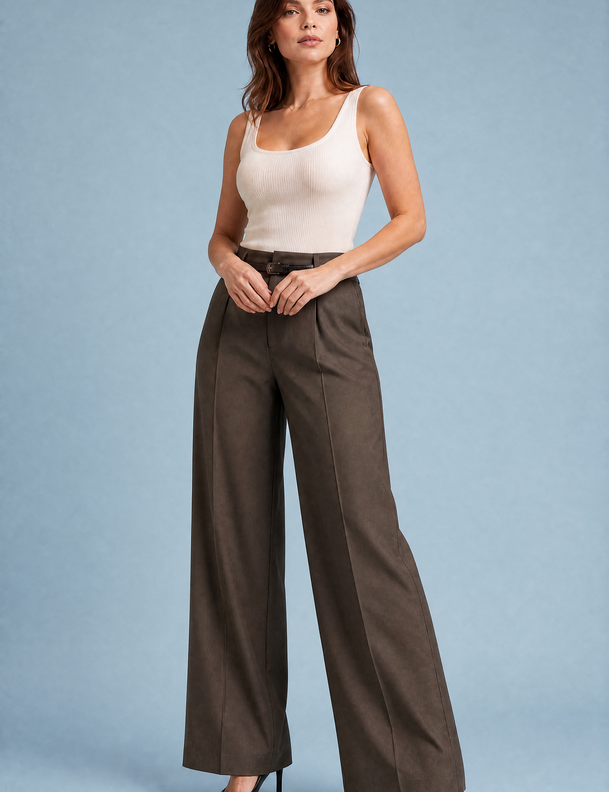 Pantalon large taille haute | Variante Marron | Lounelle Paris